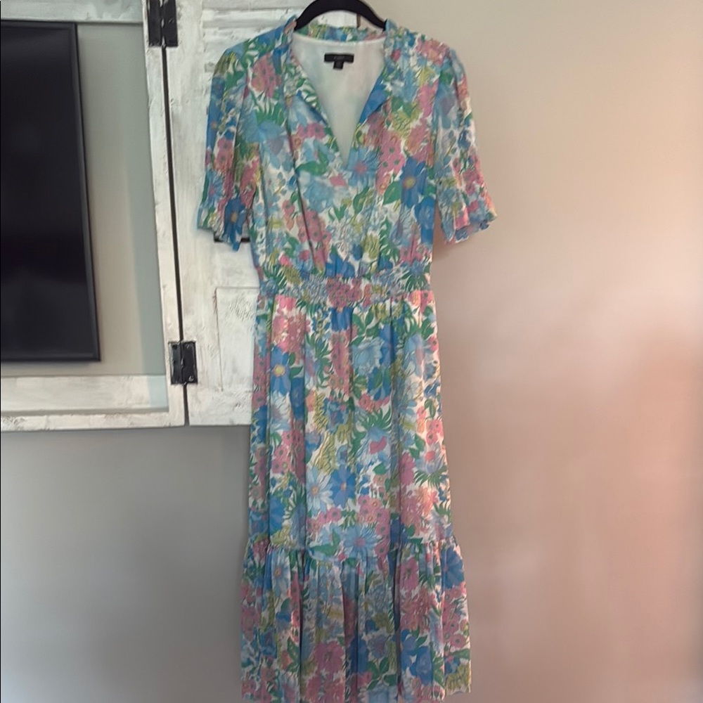 J. Crew Flutter Sleeve Blue and Pink Sundress